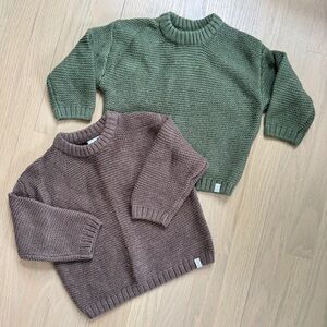 Zara Kids Cozy Knit Sweater Set - Green and Brown